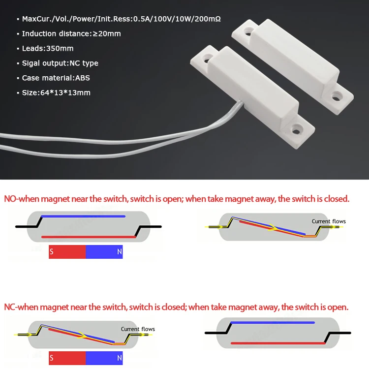 Contatto magnetico Reed in plastica a 4 fili Hiltron C206