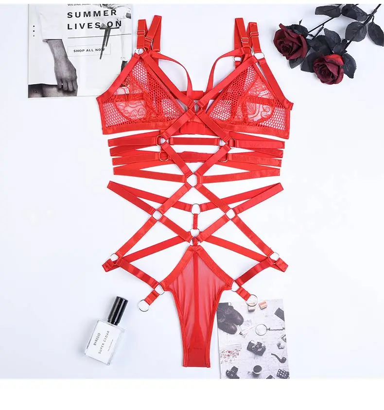 Ladies Sexy Lingerie Complex Bandage Lace Fabric Mesh Perspective