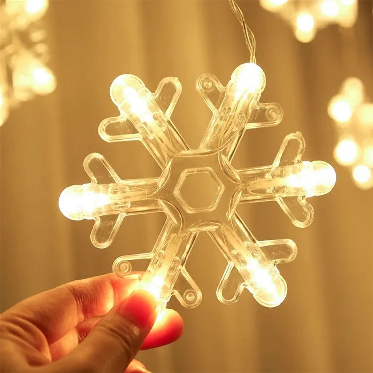 96 LED Christmas Curtain String Lights - Warm White Snowflake Fairy Lights For Indoor/Outdoor