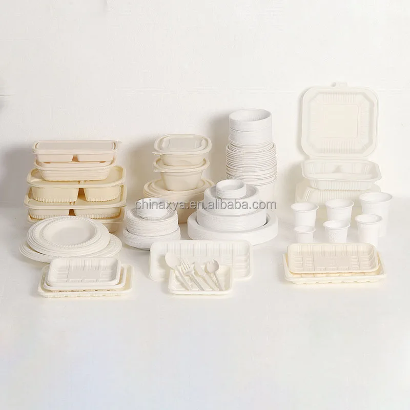 Degradable Tableware Bagasse Disposable Takeaway Lunch Box with Buckle Fully Degradable Cutlery manufacture