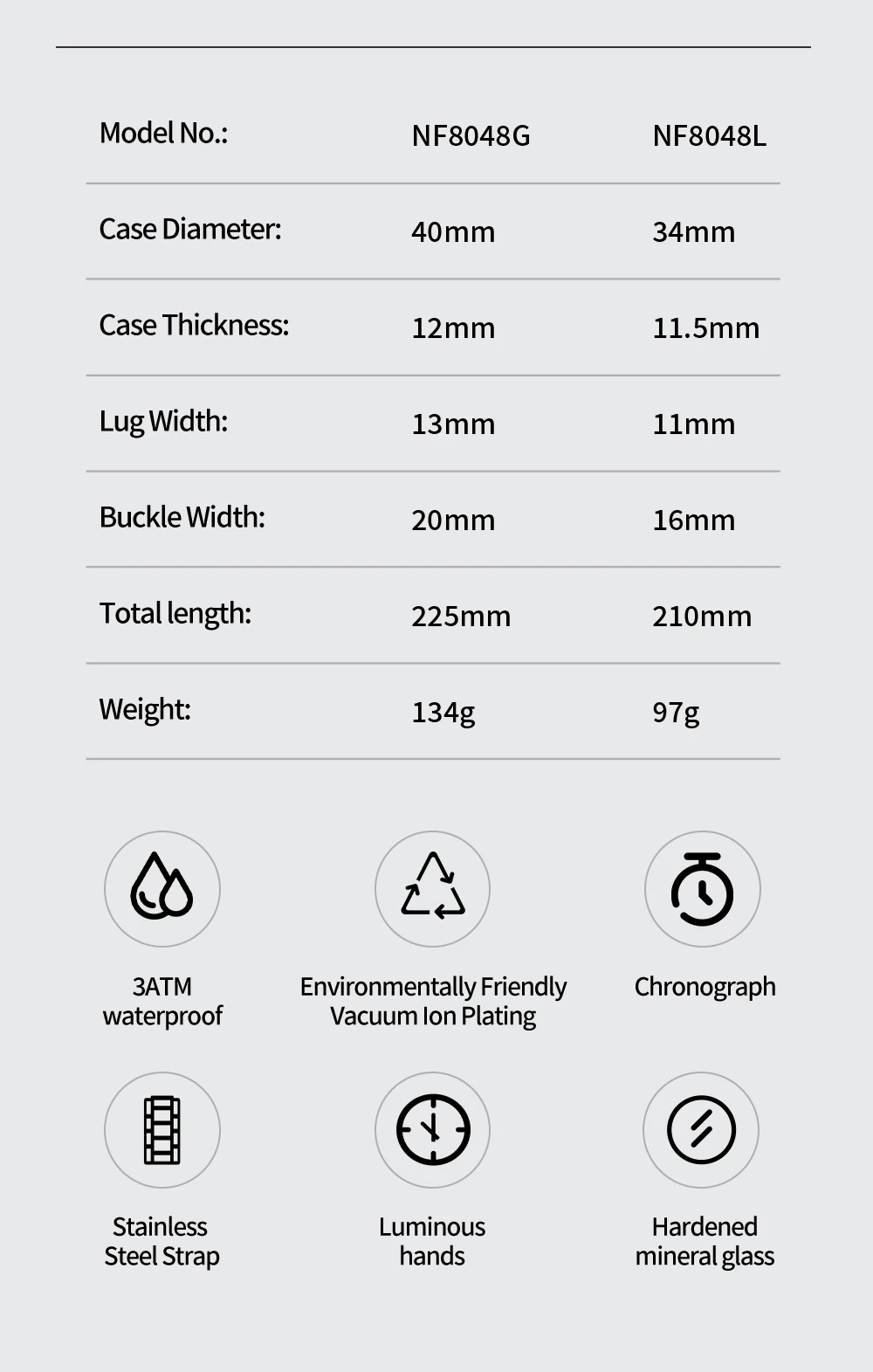 NAVIFORCE NF8048G/L Chronograph Stainless Steel Bracelet Couple 8048 Brand Women Watch Quartz Men Wristwatch Lover's Watches