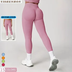 YISHENHON 2026 Women's High Waist Gym Sport Scrunch Butt Lift Legging Pant New Trend Fitness Yoga Seamless Solid Good Quality
