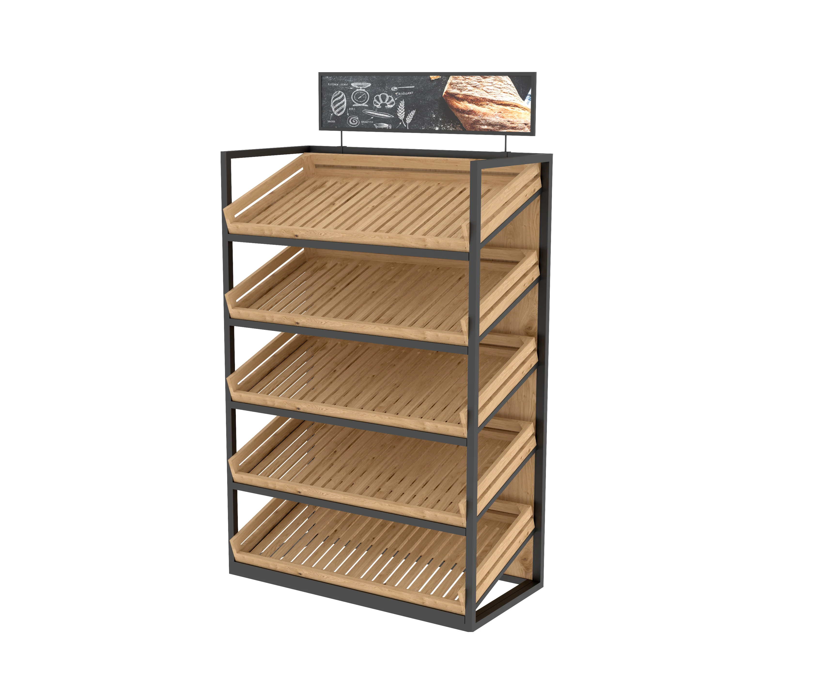Customized Wooden Bakery Display Racks Trendy Luxurious