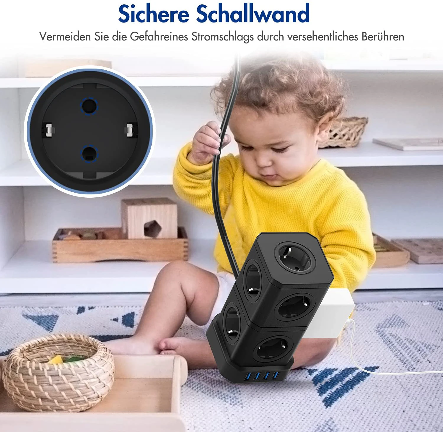 Multiple Power Strip EU Plug 5 Way Outlets Sockets With USB