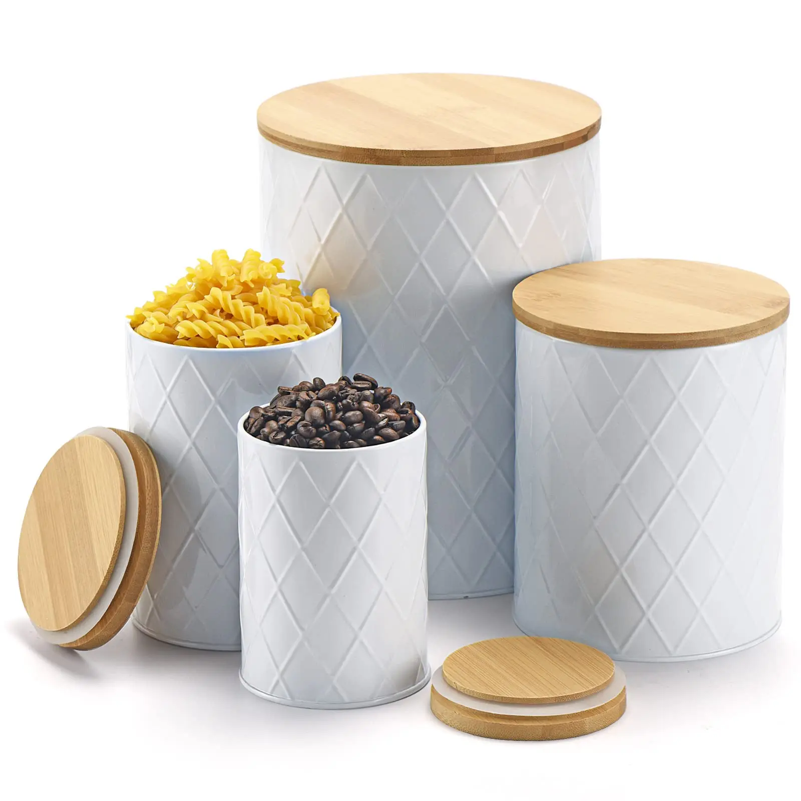 White Kitchen Canisters Set With Wooden Lids - Buy Canister Set,Kitchen ...