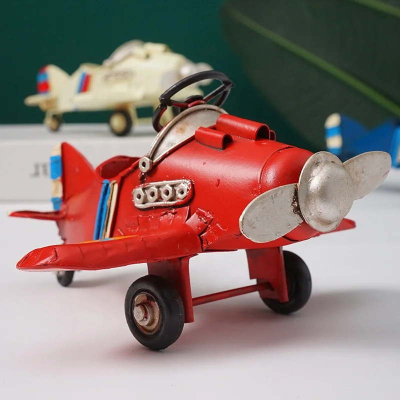 Vintage Biplane Retro Model Plane Mini Figurines for Home Decor