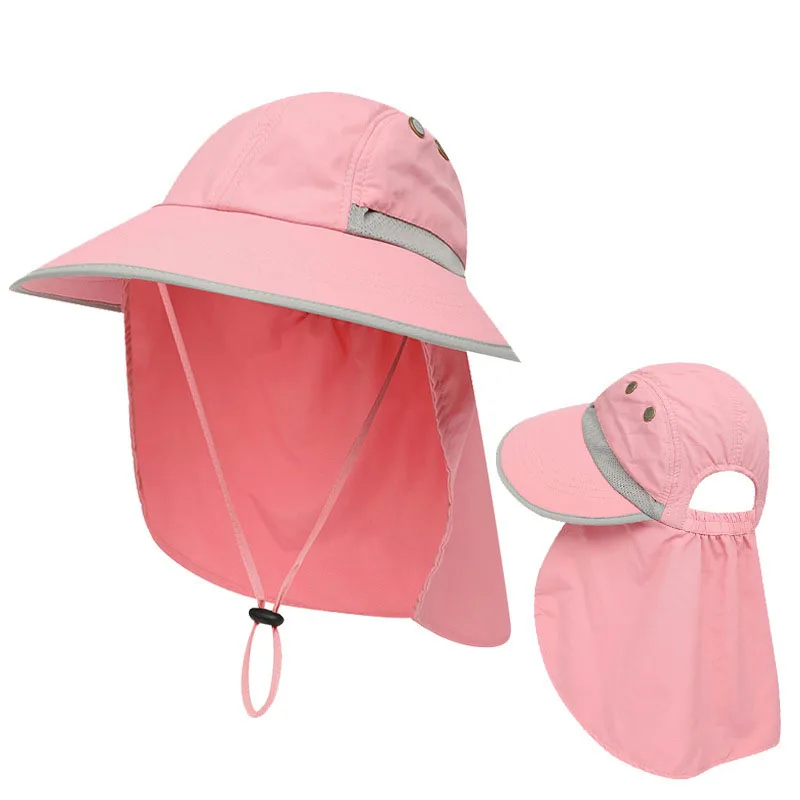 Sun UV Protection Outdoor Hunting Hiking Fishing Fast Dry Cap Wide Brim Windproof Bucket Hat With Neck Flap Adjustable String