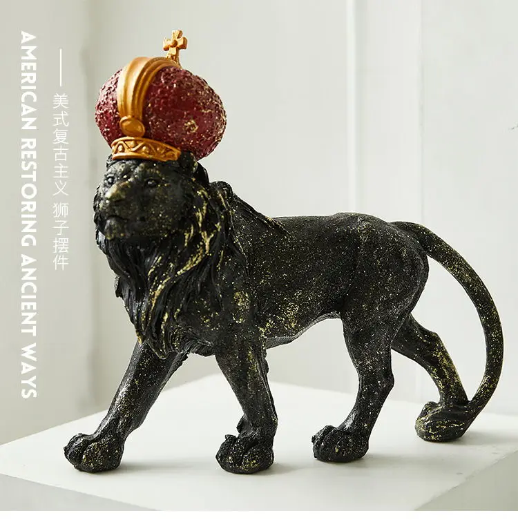 Lion Statue with Crown Gold Lion Sculpture Handicraft Decorations Bar Free Ship 