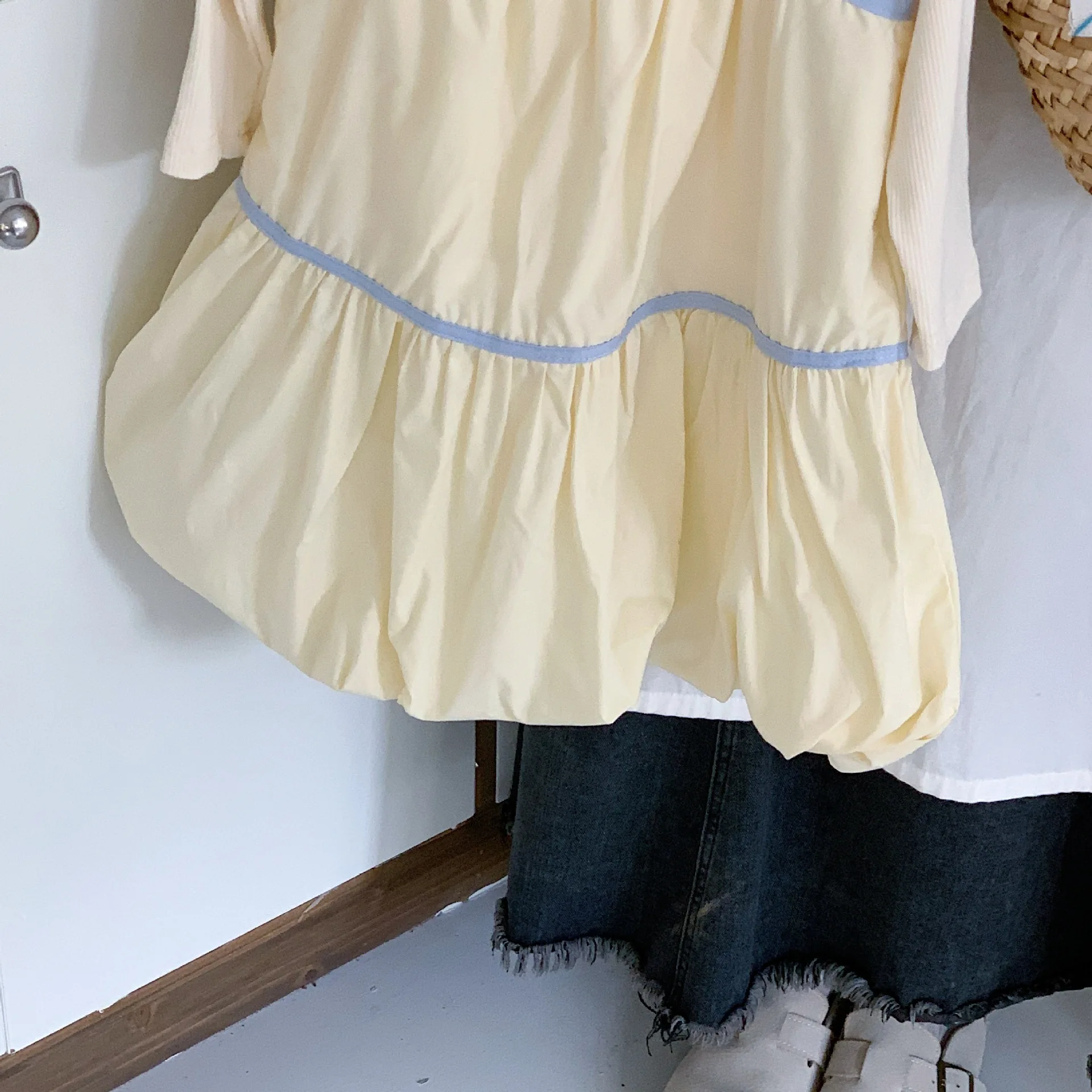 Summer Custom Color Suspender Linen Cotton Baby Toddler Dresses Set Cute Versatile Casual Light Yellow Cute Dresses Kids Girl