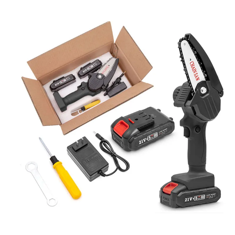 4 Inch 21V Cordless Rechargeable Chain Saw Battery Powered Electric Saw for Tree Branch Wood Cutting