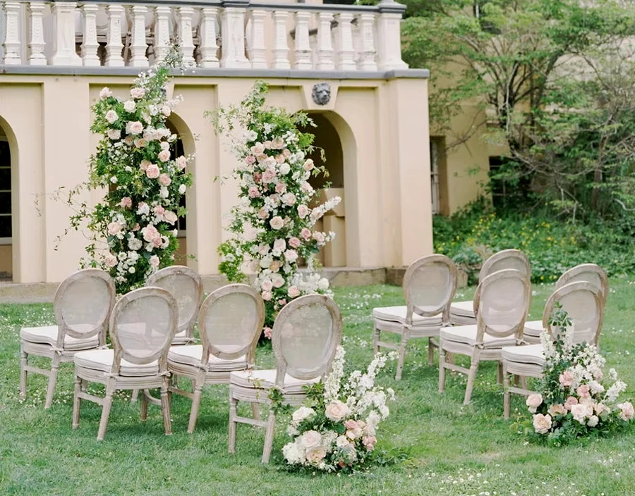 New PP Resin Pattern Event Venue Rustic Rattan Back French Louis Wedding Chair
