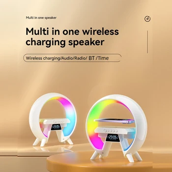 Alternative view of New Item Music BT Speaker Multifunctional 9 in 1 Wireless Charger for iphone 15 14 for Samsung RGB Night Light Time Alarm Clock