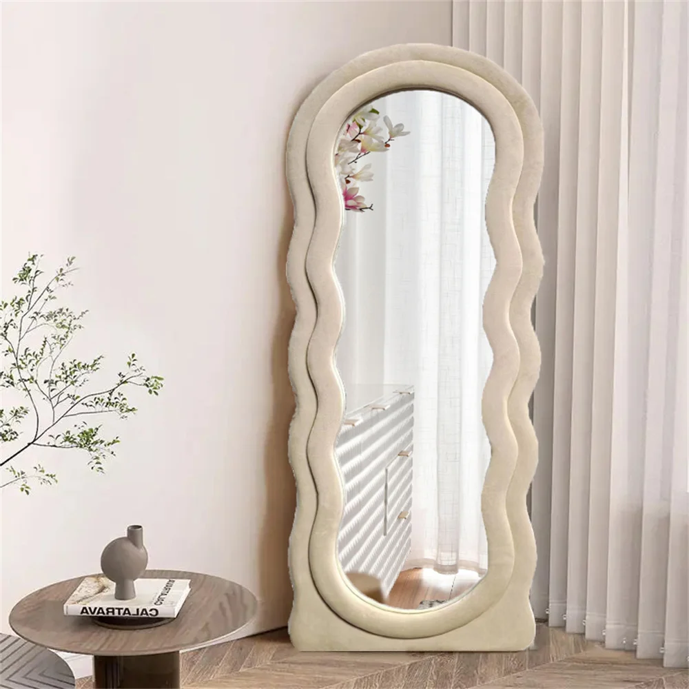 Custom Vintage Home Design Wall Floor Standing Mirror Asymmetrical Arch Irregular Full Length Body Long Wavy Framed Glass