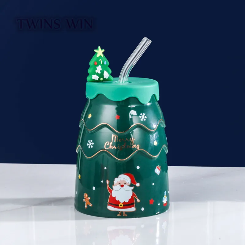 Creative Cartoon Christmas Tree Shape Ceramic Cup New Year Gift ...