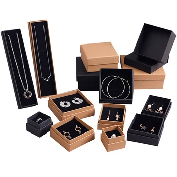 Omet OEM Brown Kraft Paper Emballage Jewelry schmuck Box For Jewellery Rings Bracelets Necklace Earring Bangle Pendant Packaging