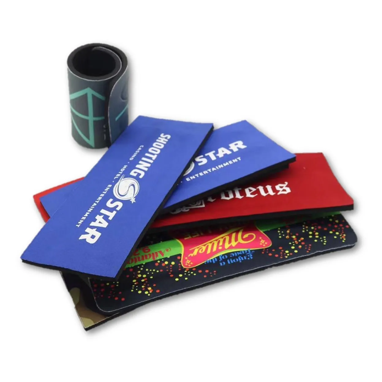 Slap Wraps Custom Sublimation 5mm Neoprene Slap Wrap Coozies Kozie Backpack Snap ...