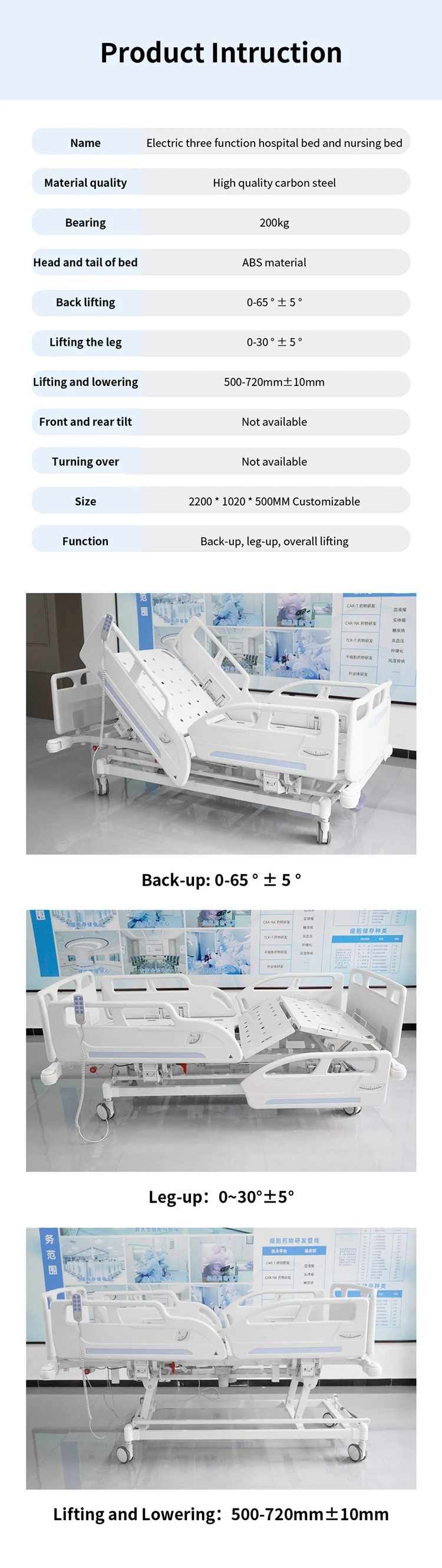 Hot  product 3-Function Electric Hospital Bed for Patients Price-Friendly Option