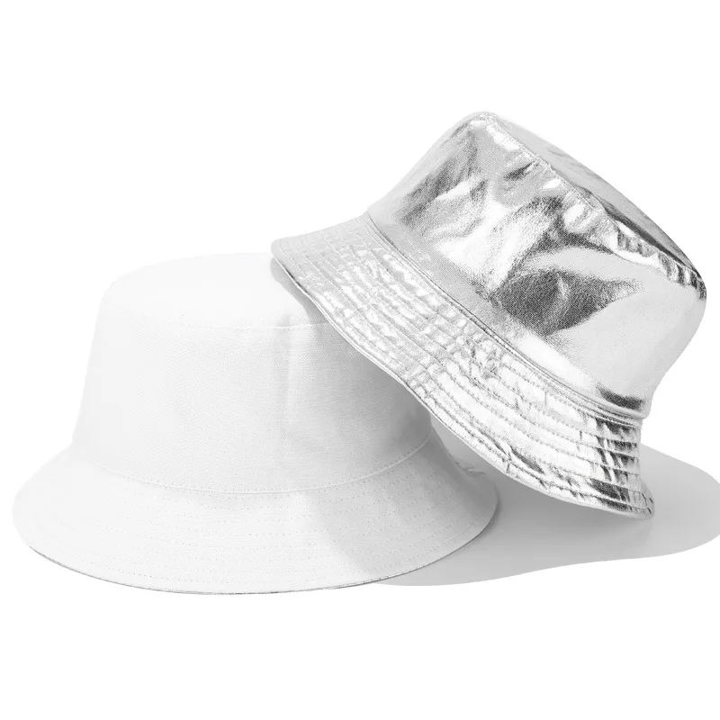 Gold and sliver paint double side checkered bucket good quality cute outdoor cap sunshade fashion bucket hats