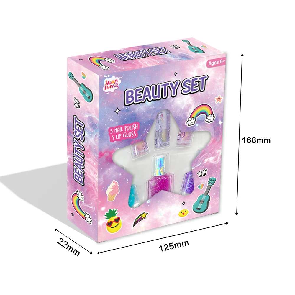 Нетоксичный милые шелушиться розовые блестящие плиссированные шорты для детей блеск для губ Лак для ногтей красоты Набор для макияжа комплект для детей