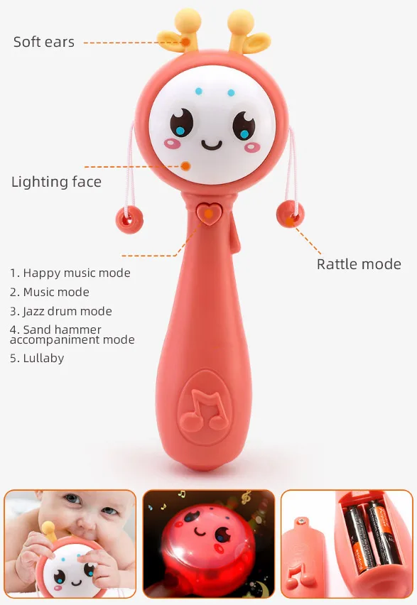 Amazon hot sell baby belling musical plastic silicone colorful hand baby rattles for kids