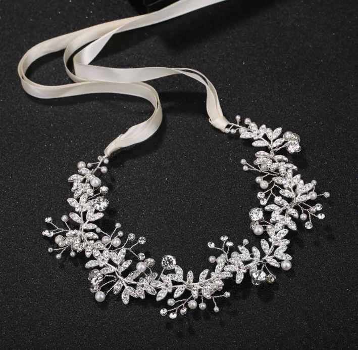 European Style Bridal Head Jewelry Bride Beading Crystal Pearl Flower Headpiece Tocado De Novia