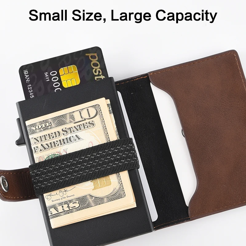 Smart PU Material New  Pop-up Wallet Big Capacity RFID Blocking Protects Brown Credit Card Wallet for Man
