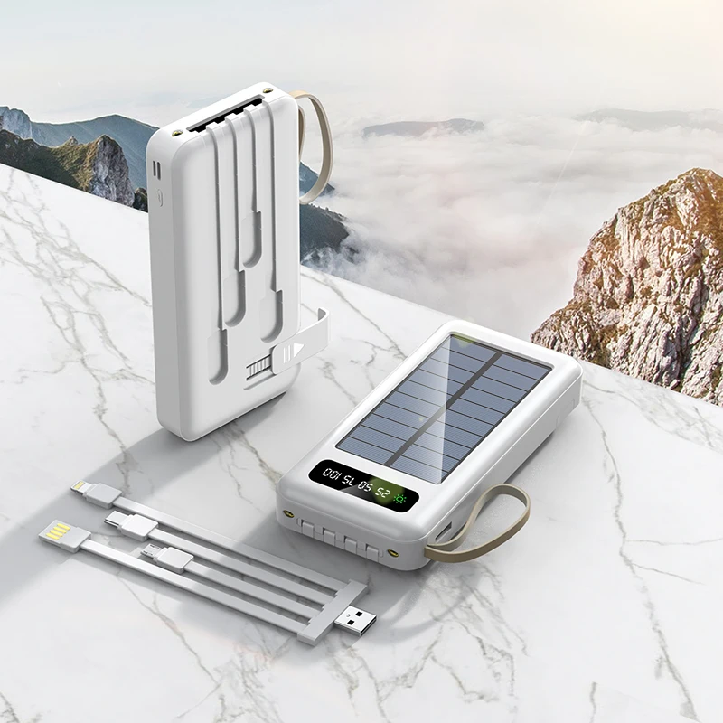 Factory Real Capacity Solar Power Bank Multi-functional Detachable 4 Cables Large Capacity 10000mAh Mobile Power Supply