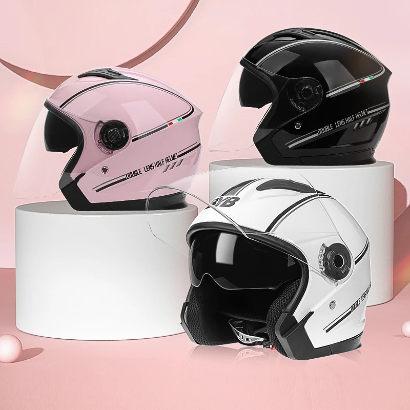 3/4 Half Face Abs Four Seasons Anti Fog Double Mirror Helmet Motorcycle Motor Cycle Helm