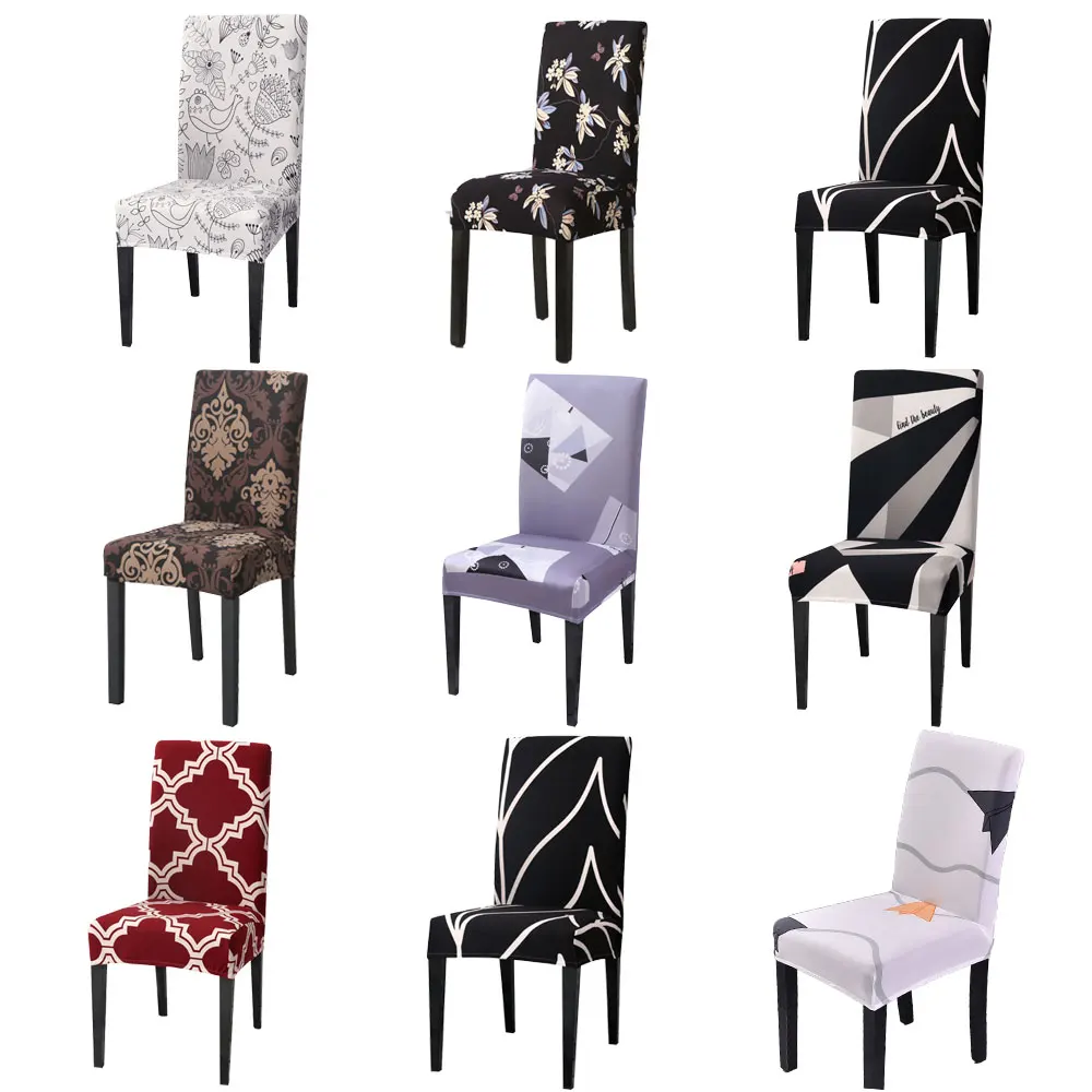 1/2/4/6 pcs Set Living Room Chairs Cover Adjustable Size Fabric Printed Chair Covers