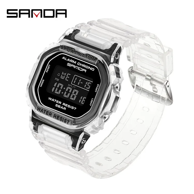 Sanda Fashion Sport Watch Women Transparent Strap Led Digital