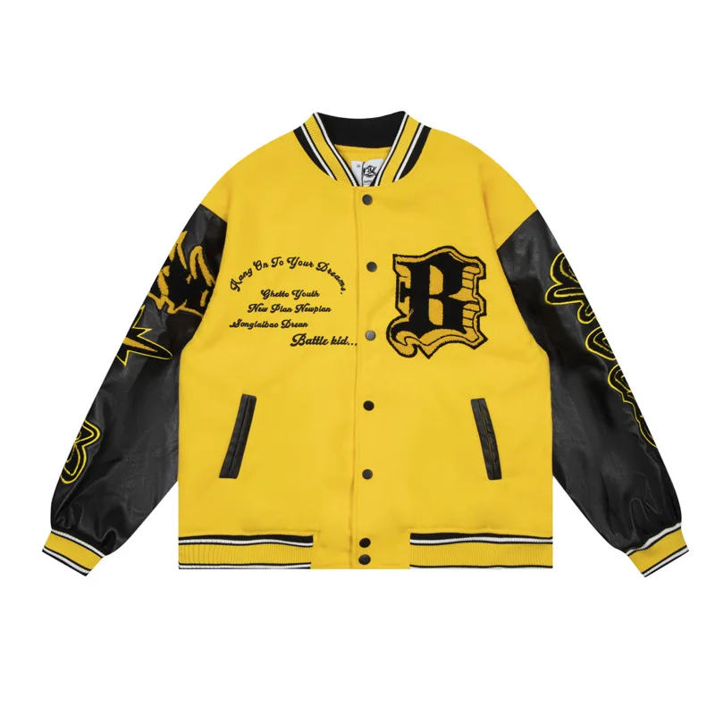 High Quality Men Chenille Embroidery Leather Sleeves Custom Baseball Letterman Varsity Jacket_voghion.com