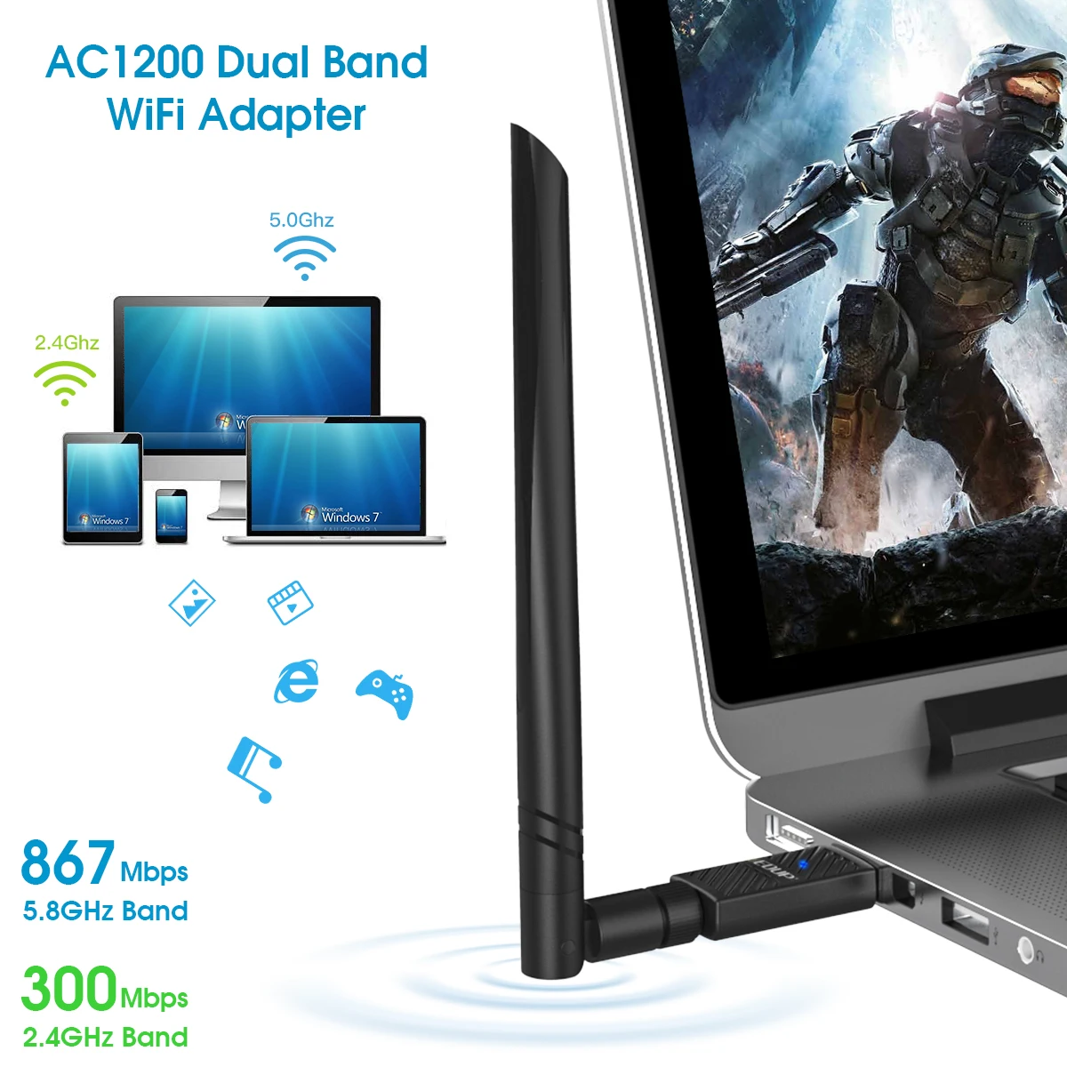 EDUP USB3.0 BT4.1 Wifi Adapter Ac1200mbps - Wireless & Bluetooth