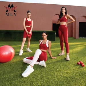 Custom Private Label Quick Dry Fitness Gym Yoga Wear Red Color Fastness Seamless Yoga Set