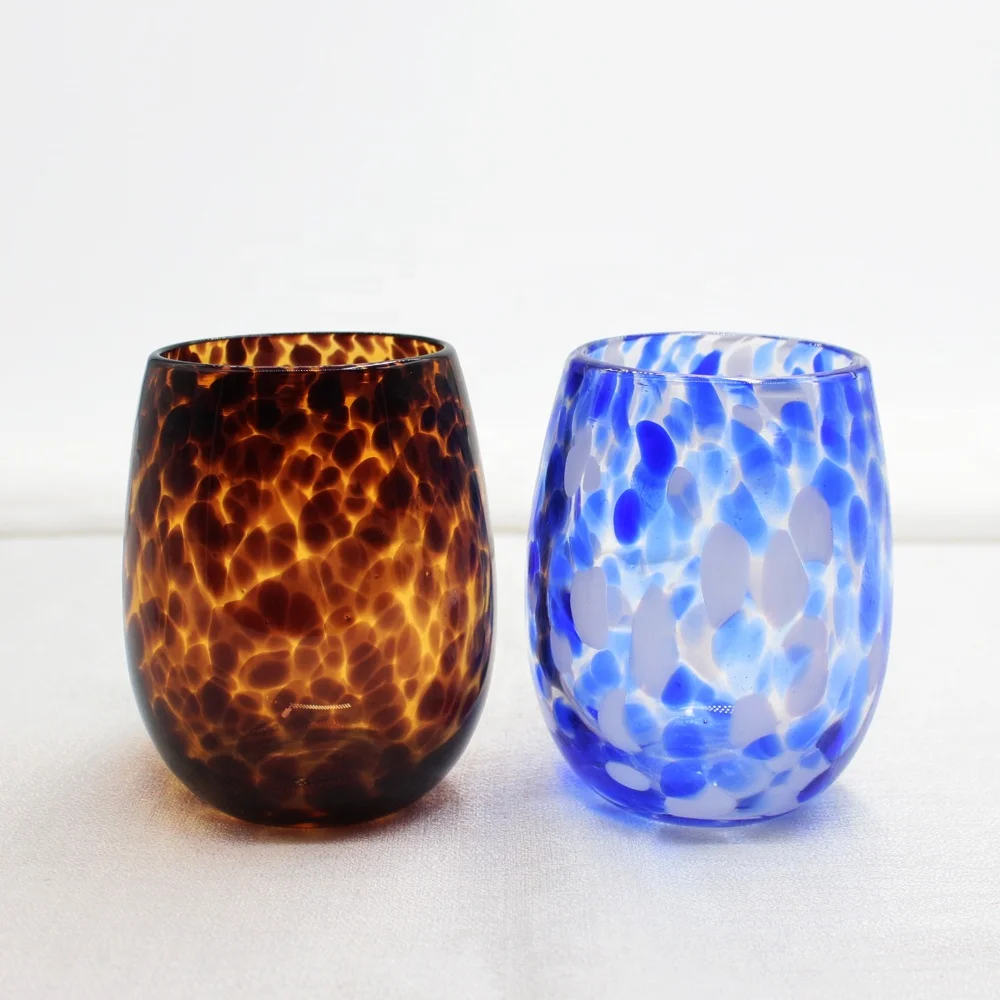 LangXu Wholesale Custom Coloured Sublimation Egg Shape Leopard Print Glass Wine Water Tumbler Cups in Bulk 13oz 14oz 15oz