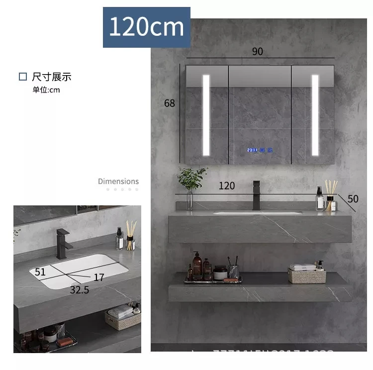 Customized wall mount artificial stone modern bathroom marble cabinet hand wash basin sintered stone vanity sink with mirror details