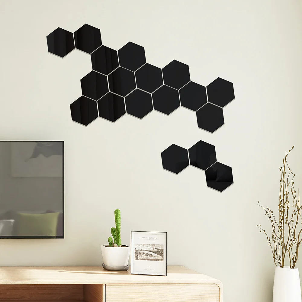 New Style Soft Acrylic 3D Hexagonal Honeycomb Self Adhesive Mirror Letter Stickers Decor Wall Mirror