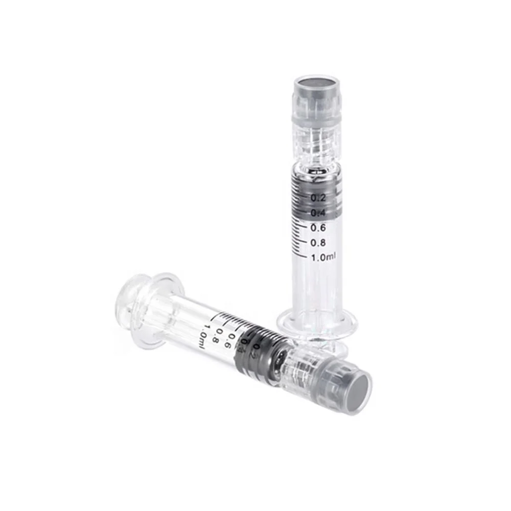 Custom Logo Luer Lock 1ml Glass Syringe Prefilled Luer Slip Luer Lock Cap Oil Syringe with Packaging