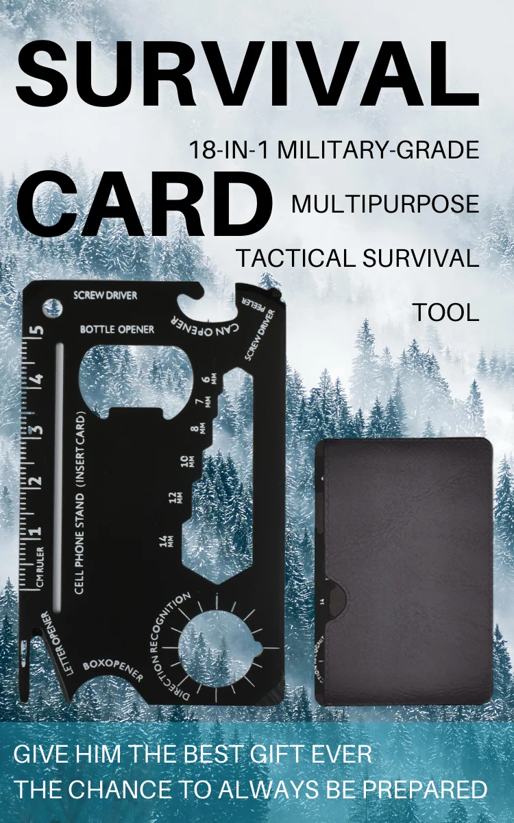 Anthrive 18 In 1 Outdoor Credit Card Size Pocket Tool Bottle Opener Multipurpose Survival Edc
