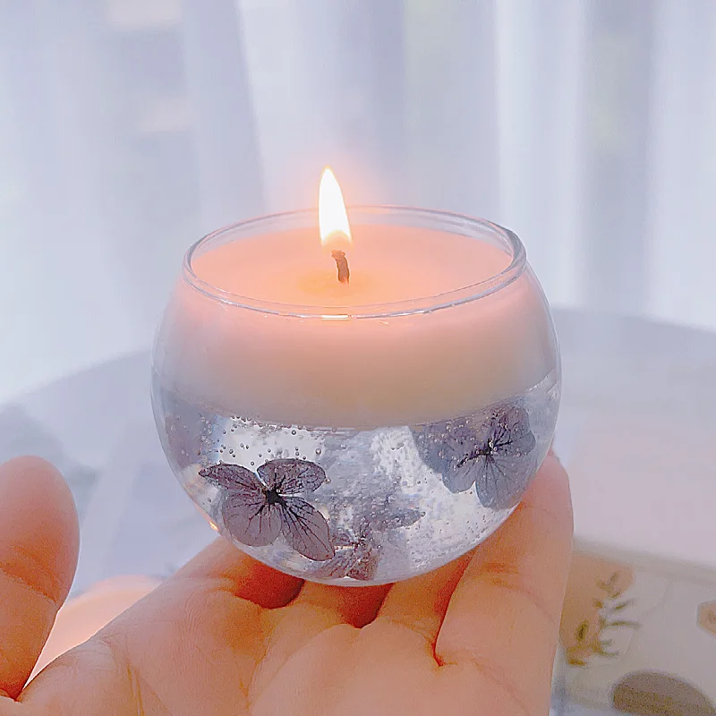 Großhandel Jelly Gel Wachs Mit Getrockneten Blumen Dekoration Romantische Runde Glas-duftkerze