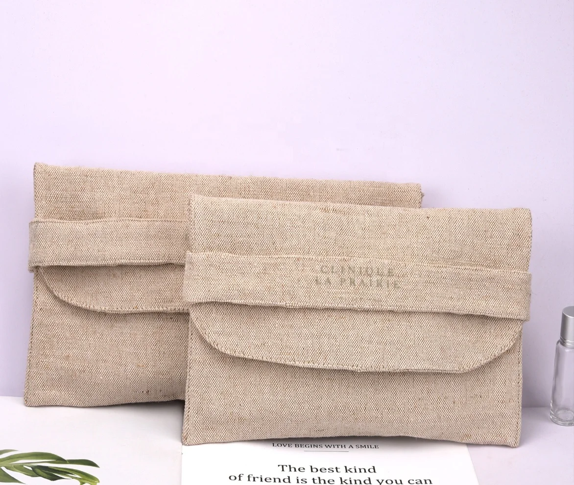 2023 New Design Thick Canvas Envelope Dust Bag for Gift Tableware Packing Custom Logo Printed Natural Cotton Flap Pouch