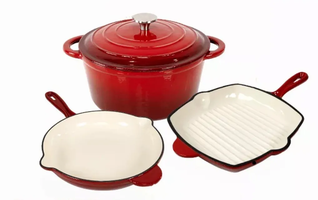 Bright Houseware Customized Red Color Enamel Cookware Set Wholesale