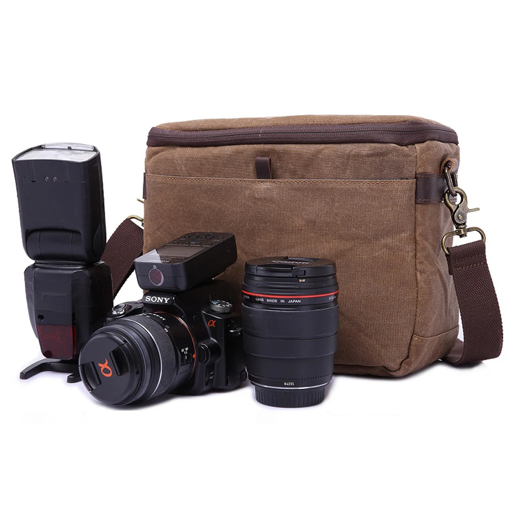 vintage quality unisex custom video leather canvas dslr camera bag , camera shoulder bag dslr