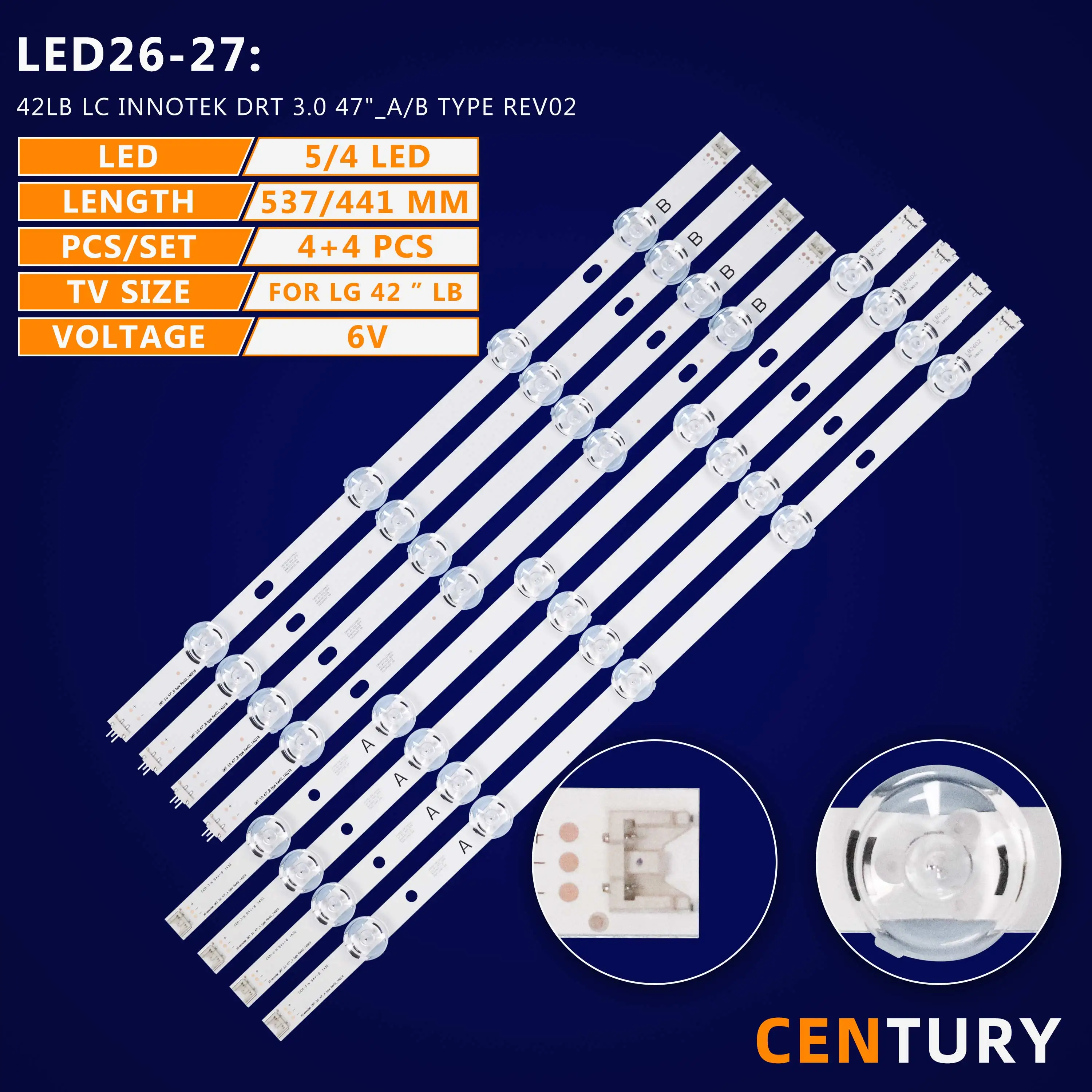 LED-Hintergrundbeleuchtung Streifen Für LG 47LB5500 TV – Set Mit 8 Streifen (4A+4B), Je 98 Cm