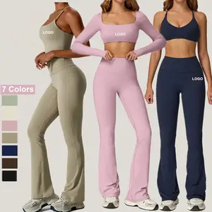 Custom Gym Wear Women Fitness Yoga Sets Tight Long Sleeve Tops Sportswear Butt Lift Yoga Leggings for Women Workout Sportswear