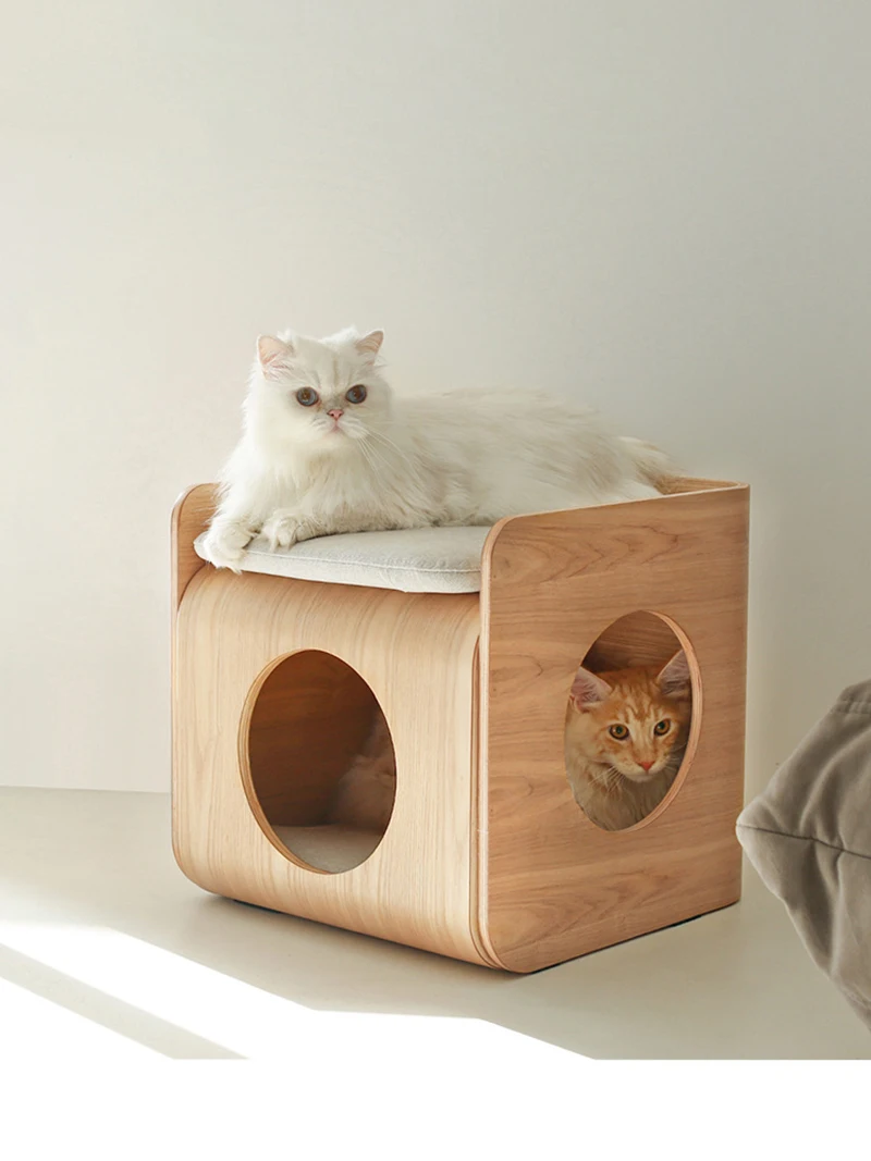 Nordic Wood Cat House Pet Houses Modern Cat Furniture Luxury Wooden Pet Bed Cat Houses