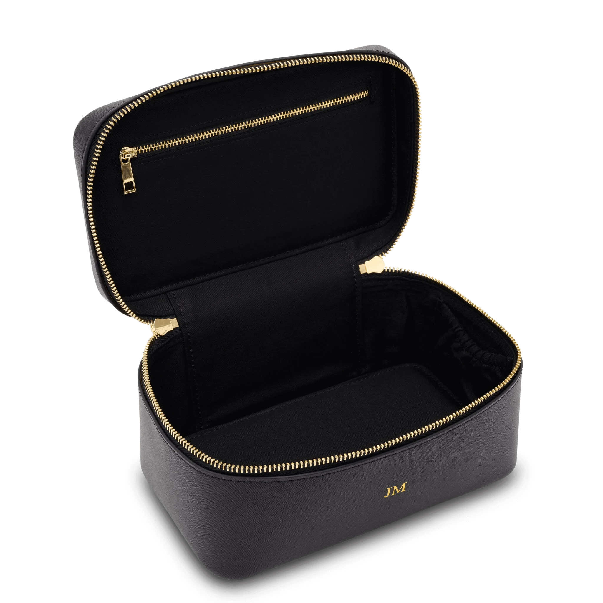 Elegant Black Monogram Leather Travel Toiletry Case