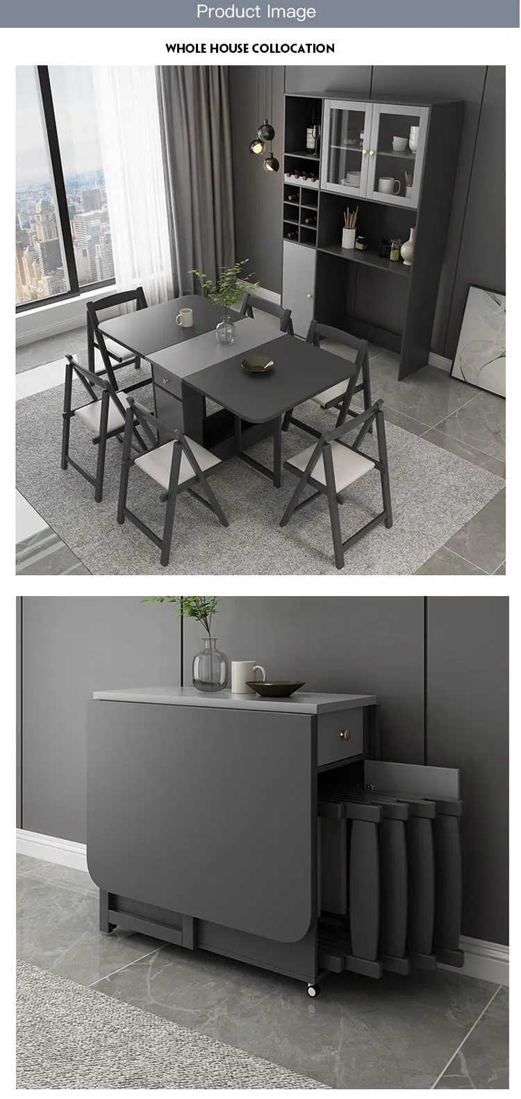 Home Furniture Modern Retractable Folding 6 Position Dining Table Dining Room Space Saving