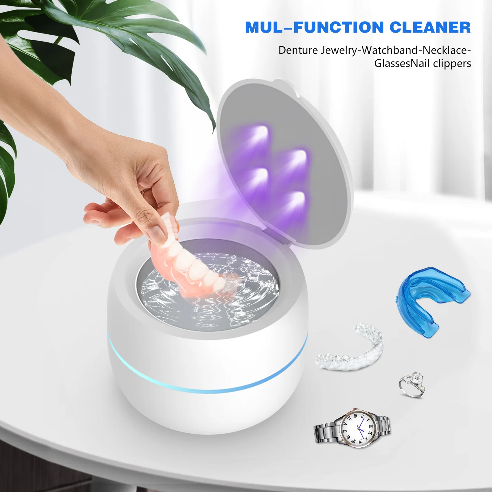 OEM Mini Household Heating Function Denture Jewelry Retainer Dental Mouth Guard Toothbrush Retainer Cleaner Ultrasonic Jewelry