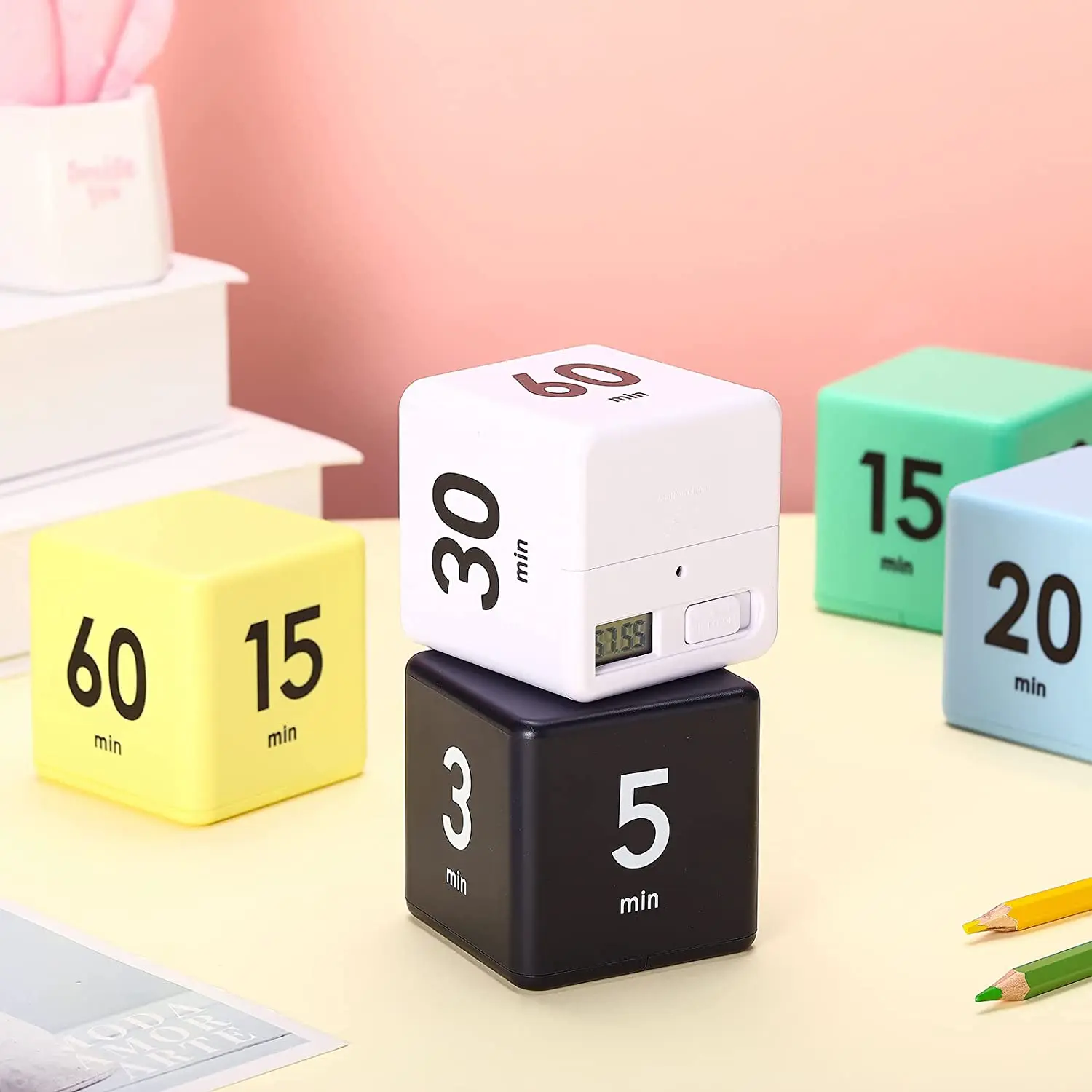 Digital Desk Pomodoro Cube Timer LED Display Rotating Block