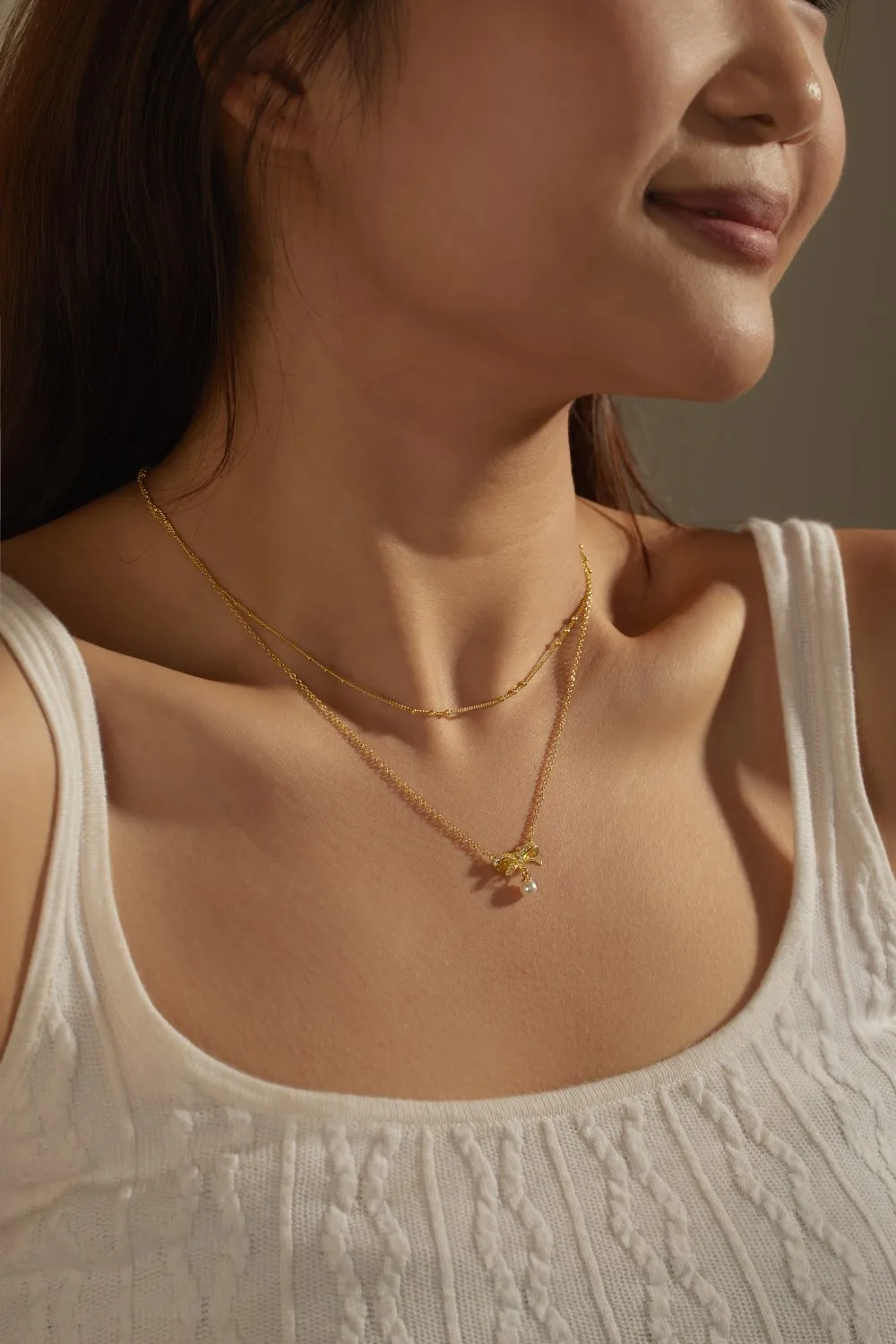KAKODIY cubic zirconia bow necklace elegant and sweet double-layer clavicle chain 925 Sterling Silver 18K gold plated necklace for women detail 3
